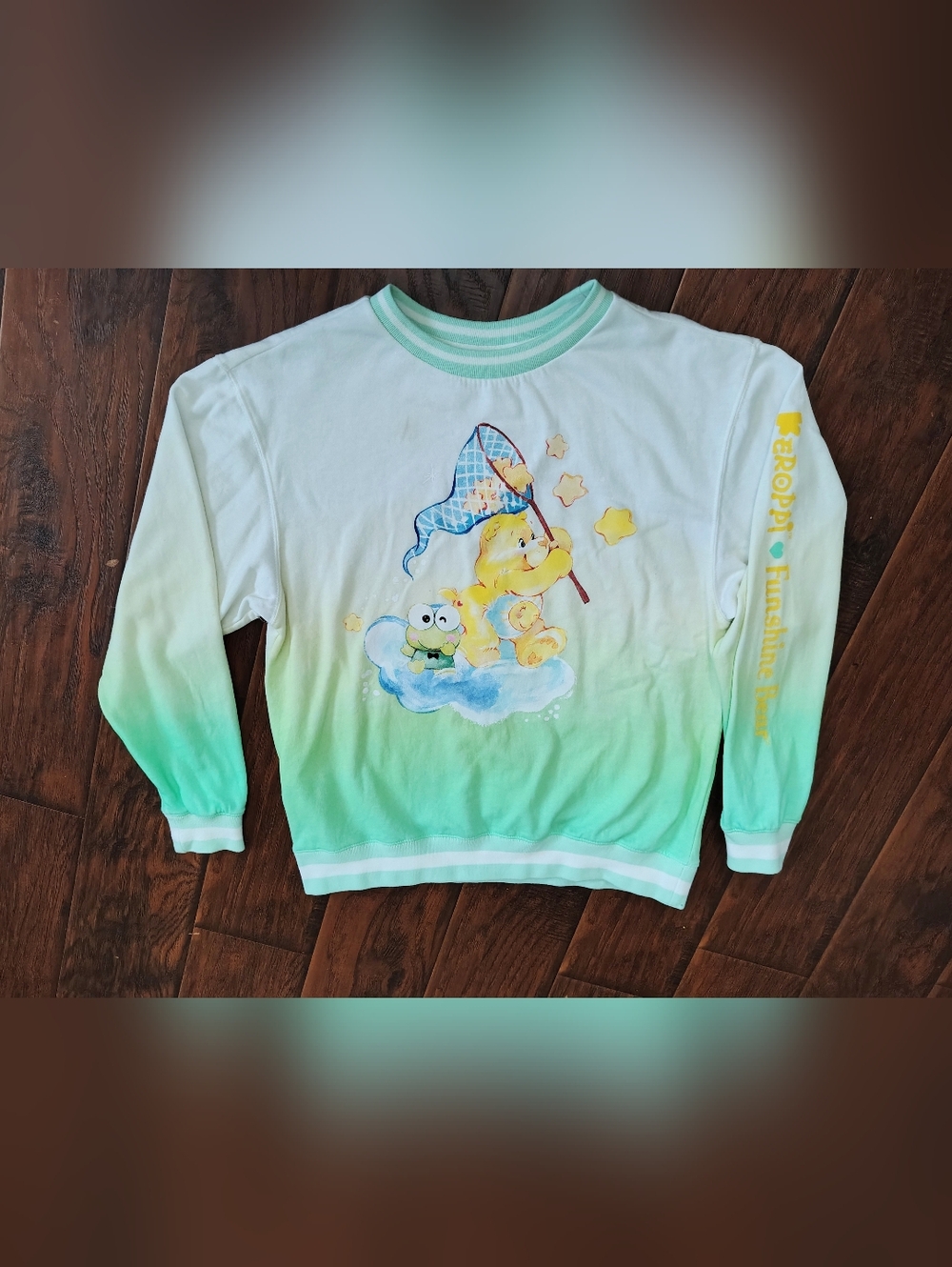 Hello Kitty x Care Bears Keroppi Funshine Bear ombre pullover Sweatshirt Size L